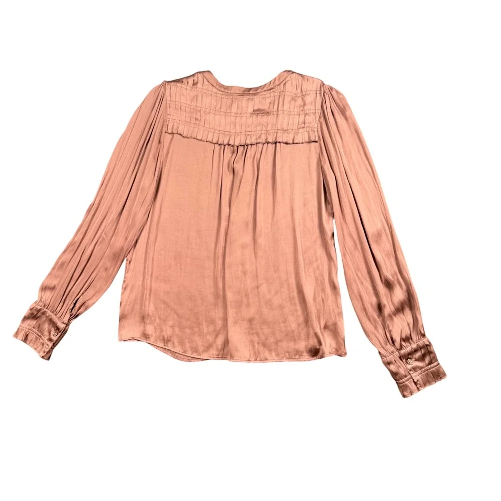 Current Air Satin Blouse Womens S Mauve Pleated V Neck Romantic Long Sleeve Top - Picture 3 of 10